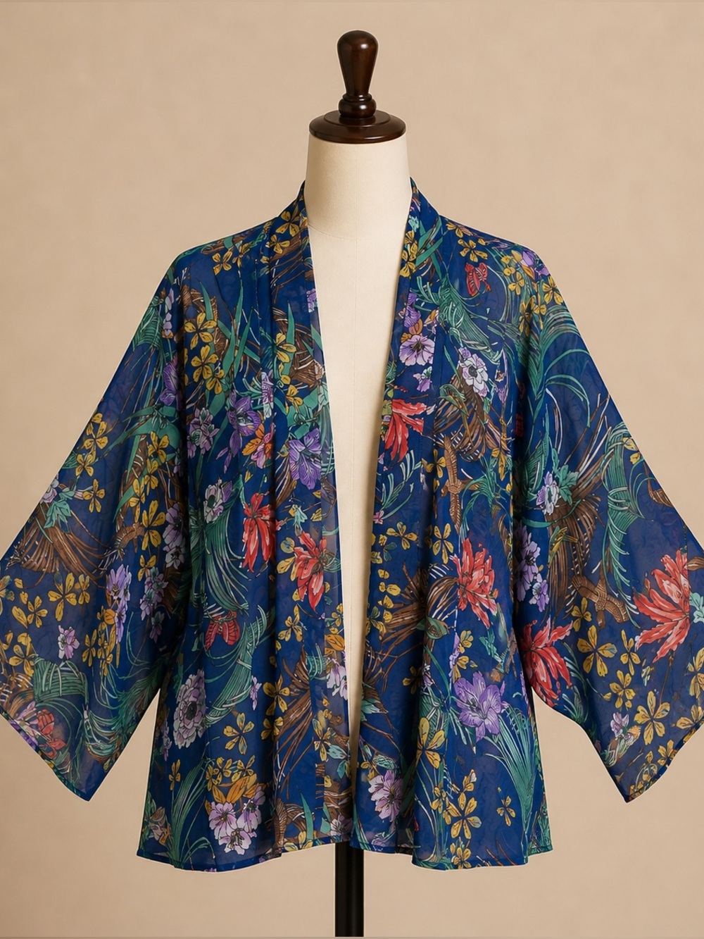 Sheer Navy Floral Kimono Robe